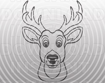 Cute Hand Drawn Cartoon Deer Head SVG File,Simple Deer Antlers SVG,Cartoon Deer svg,Commercial & Personal Use,Cricut,Silhouette Cameo