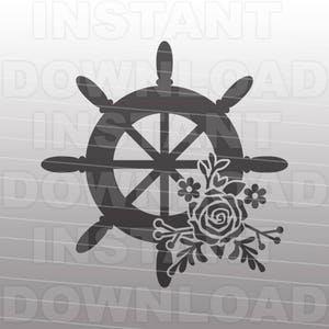 Nautical Floral Ships Wheel SVG File,Maritime svg -Vector Art for Commercial & Personal Use,SVG Cut File for Silhouette and Cricut Cutter