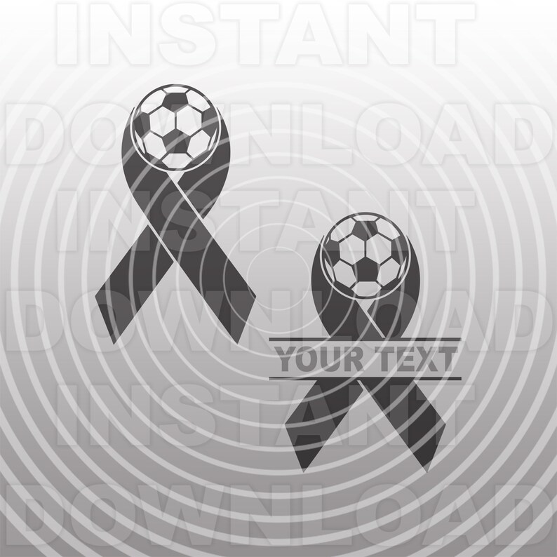 May include: Two black ribbon designs with a soccer ball in the center. The ribbon on the left is tied in a bow. The ribbon on the right is tied in a straight line with the text "YOUR TEXT" in the center.