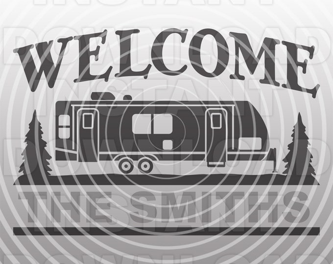 5th Wheel RV Camping Scene Svg, Fifth Wheel Camper Svg, Sign Design Cut ...
