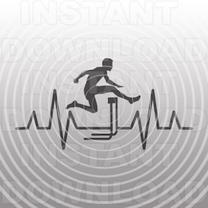 Heartbeat EKG Mens Hurdles Arquivo SVG, Track Field svg -Uso comercial e pessoal- Cricut, Silhouette Cameo, Vinil de transferência de calor, Decalque de vinil