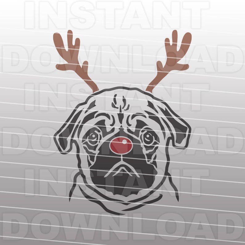 Christmas Pug SVG Filerudolph Svgfunny Pet SVG vector Art - Etsy