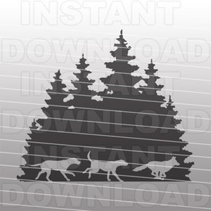 Foxhound Dog Coyote Hunting Forest Scene SVG File -Vector Clip Art Commercial &Personal Use-Cricut, Silhouette, Cameo, Vinyl Decal, Vinyl Cut