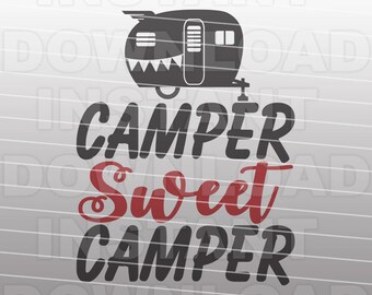 Camper Sweet Camper SVG File,Vintage RV svg,Travel Trailer svg -Commercial & Personal Use- Vector Art SVG Cut File,Silhouette svg,Cricut svg