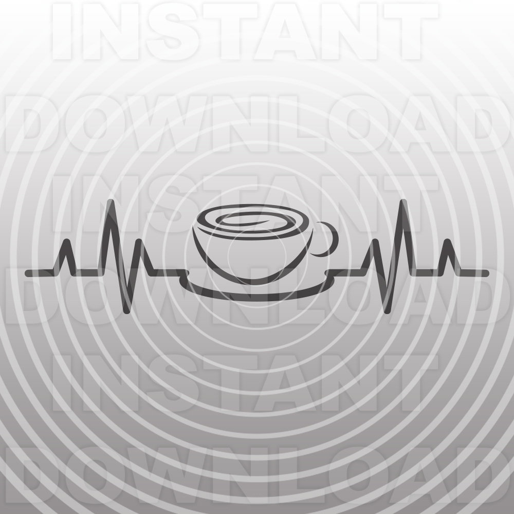 Download Heartbeat EKG Strip and Coffee Cup SVG File Commercial & | Etsy