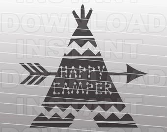 Happy Camper SVG File,Camping SVG File-Cutting Template-Vector Clip Art for Commercial & Personal Use Cricut,Cameo,Decal,Silhouette,Vinyl