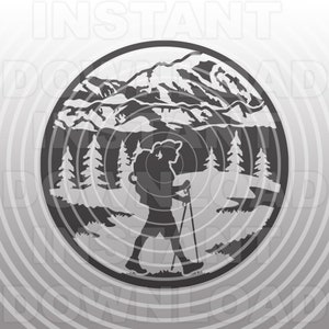 Escena de montaña Mujer excursionista Archivo SVG, Mujer Senderismo svg, Camping svg -Vector Arte Uso comercial/personal-Cricut,Silueta,Cameo,Hierro en vinilo