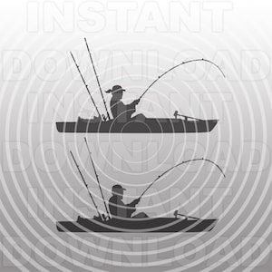 Archivo SVG de pesca en kayak, Kayakista SVG, Kayak SVG, Pescador en kayak SVG - Arte vectorial para uso comercial y personal - Cricut, Cameo, Silhouette, Vinyl Cut