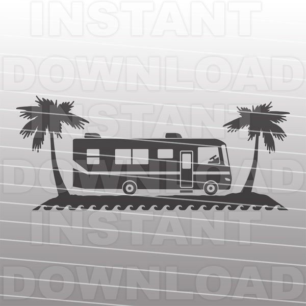 Class A Motorhome RV with Palm Trees SVG File,Snowbird svg -Vector Art Commercial/Personal Use- Cricut,Cameo,Silhouette,Iron On Vinyl Cut