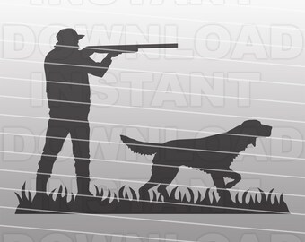 Hunter Aiming Shotgun and English Setter Pointing SVG File,Vector Clipart,Commercial & Personal Use,Cricut,Silhouette Cameo,Vinyl Decal