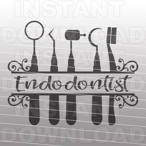 Endodontista com ferramentas dentárias e letras de script sofisticadas Arquivo SVG,Dentista SVG -Comercial/Uso pessoal- Cricut,Silhouette Cameo,svg para vinil