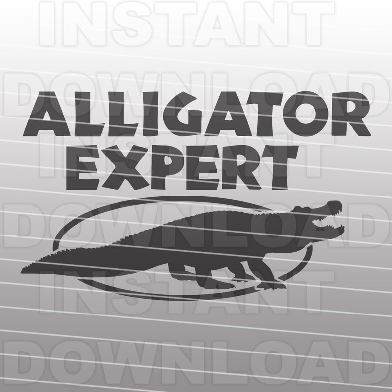 K&ouml;nnte beinhalten: Schwarz-wei&szlig;e Silhouette eines Alligators in einem Kreis mit dem Text "Alligator Expert" dar&uuml;ber.