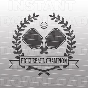 Pickleball Champion mit Lorbeerkranz und Banner SVG-Datei -Vector Format Kommerzielle & persönliche Nutzung-Cricut, Silhouette Cameo,Vinyl Aufkleber svg