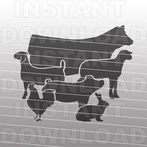 Vieh mit Kuh, Ziege, Lamm Schwein Huhn Kaninchen Bauernhof Tiere SVG-Datei-Vector Art Kommerzieller/Persönlicher Gebrauch- Cricut, Silhouette Cameo,Vinyl svg