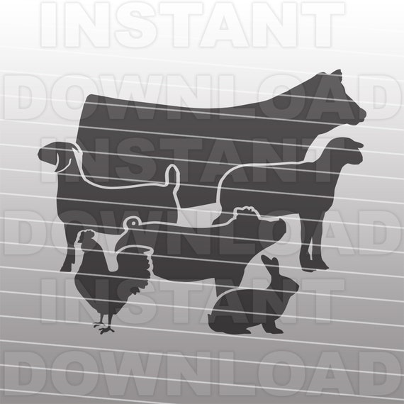 Livestock With Cow Goat Lamb Pig Chicken Rabbit Farm Animals SVG