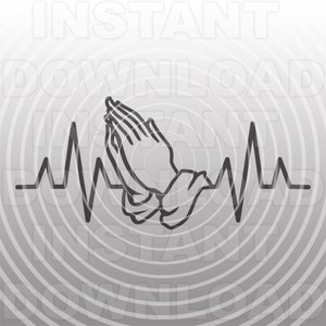 Biddende handen EKG Pulse Heartbeat SVG-bestand, Bijbelstudie SVG, christelijke zondagsschool SVG-commercieel en persoonlijk gebruik-cricut SVG, silhouet SVG