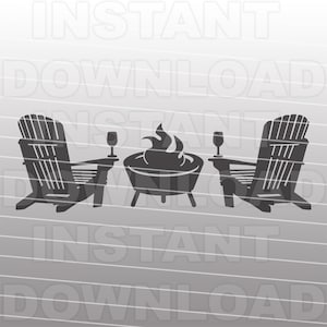 Chaises Adirondack avec Backyard Outdoor Patio Fire Pit SVG File, Campfire SVG -Commercial & Personal Use- Cricut,Silhouette,Cameo,Vinyl Cut