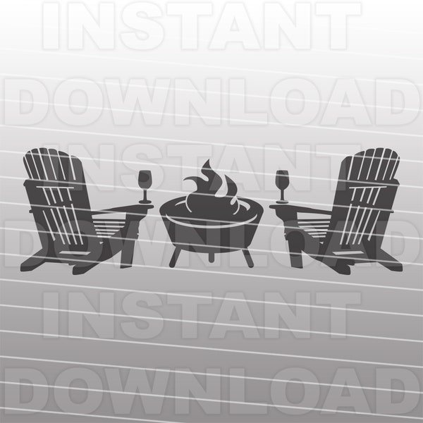 Adirondack Chairs with Backyard Outdoor Patio Fire Pit SVG File,Campfire SVG -Commercial & Personal Use- Cricut,Silhouette,Cameo,Vinyl Cut