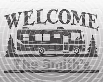 Classe A camping-car bienvenue camping signe fichier SVG-Commercial & Personal Use-fichier SVG pour Cricut, Silhouette Cameo, vinyle de transfert de chaleur, HTV