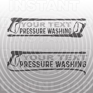 Puede incluir: Silueta en blanco y negro de una hidrolavadora con el texto "YOUR TEXT PRESSURE WASHING" sobre un fondo gris con círculos concéntricos.