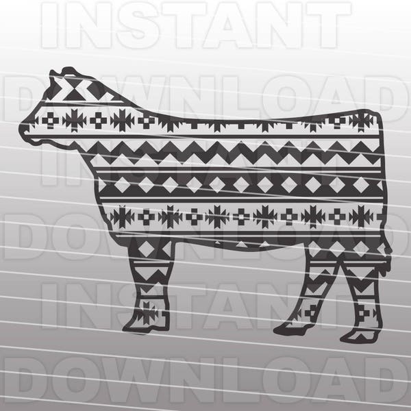 Aztec Show Heifer SVG,Livestock svg,Farm Animal SVG File-Cutting Template-Vector Clip Art for Commercial & Personal Use-Cricut,Silhouette