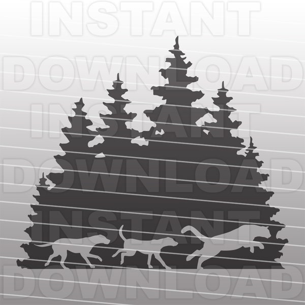 Foxhound SVG File,Mountain Lion Hunting Scene SVG,Hunting Dogs svg,Vector Art,Commercial & Personal Use-Cricut,Silhouette Cameo,Vinyl Cut