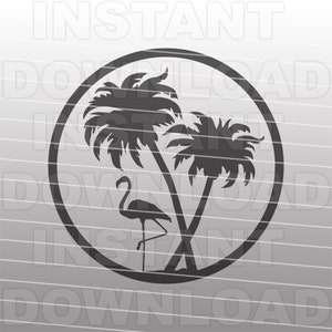 Flamingo Palm Trees Beach Scene within Circle SVG File - Commercial & Personal Use - vector clip art for Cricut,Silhouette,vinyl cutter