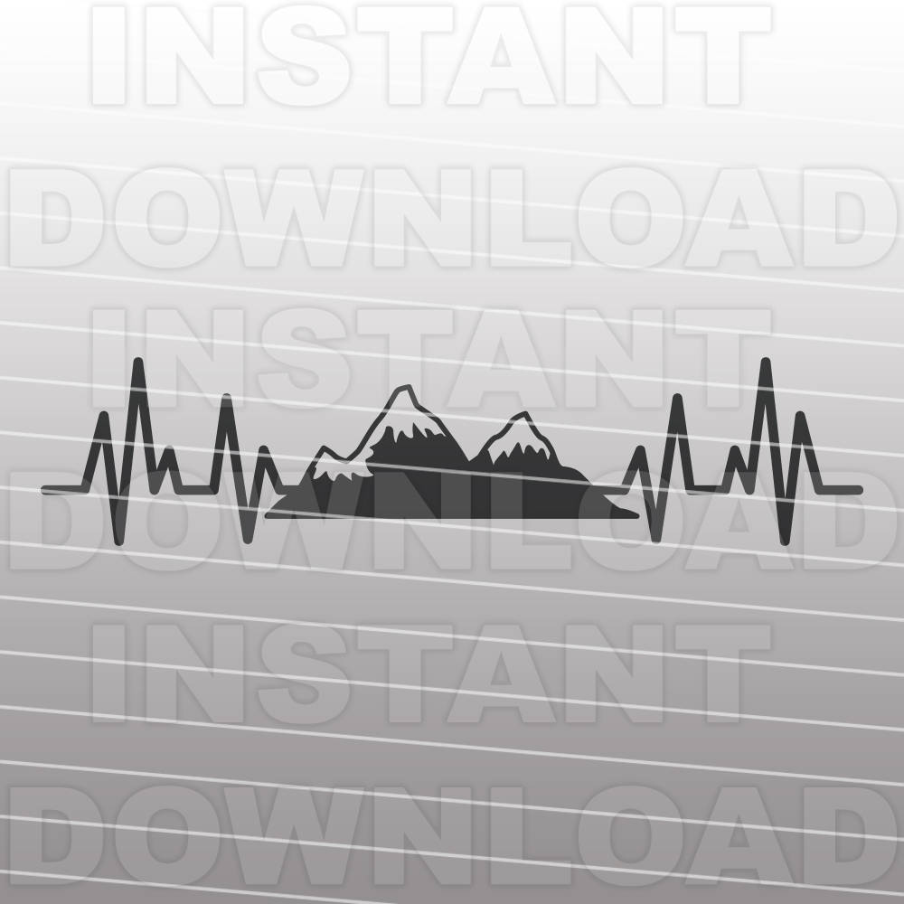 Heartbeat EKG Mountains SVG FileHiking SVGCamping | Etsy