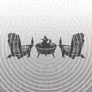 Chaises Adirondack avec jardin extérieur patio foyer bouteilles de bière fichier SVG, feu de camp SVG -Utilisation commerciale/personnelle- Cricut, Silhouette, Cameo
