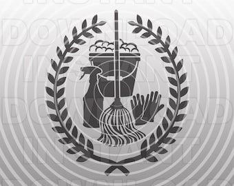 Suministros de limpieza de la casa con archivo SVG de corona de laurel, logotipo de limpieza de la casa SVG -Uso comercial/personal- Cricut,Silhouette Cameo,Vinyl svg