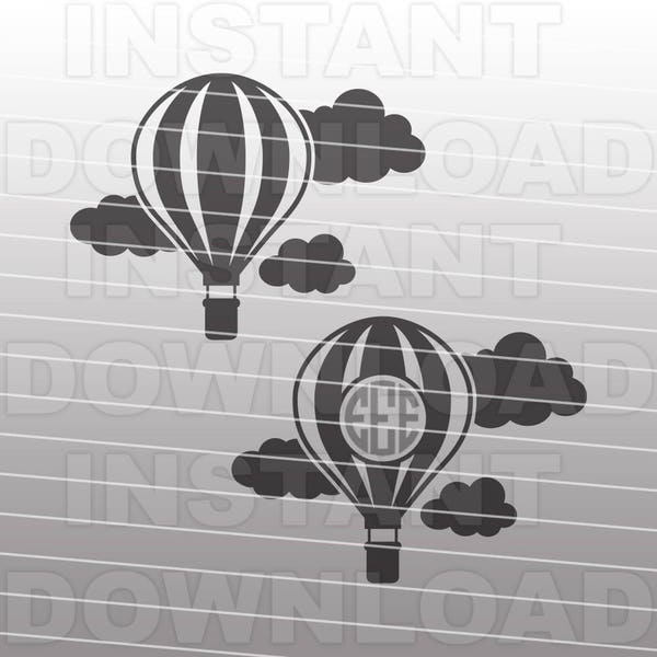 Hot Air Balloon SVG File,Hot Air Balloon Monogram SVG -Commercial & Personal Use- Vector Art svg for Cricut,Silhouette Cameo,vinyl template