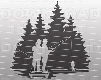 Father Mother and Son Fishing on a Dock SVG File,Family Fishing SVG,Vector Format,Commercial-Personal Use,Cricut,Silhouette Cameo,Vinyl cut
