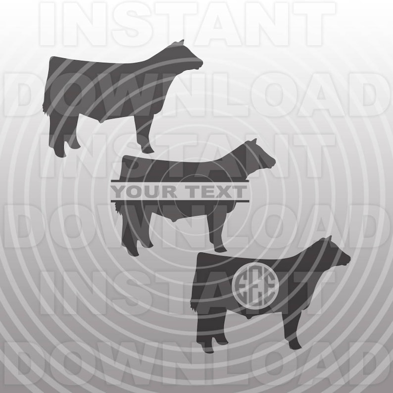 May include: Three black silhouette images of cows. The top cow has no text. The middle cow has the text "YOUR TEXT" above it. The bottom cow has a circle with the letters "SEE" inside it.