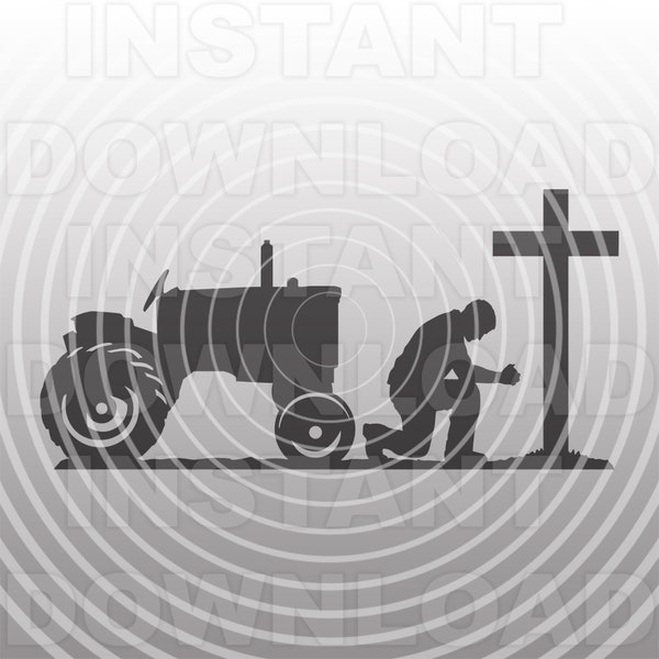 Farmer with Tractor Kneeling Praying at Memorial Cross SVG File -Commercial & Personal Use- Cricut,Silhouette,Cameo,vinyl decal,Vinyl Cut