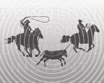 Team Roping with Female Header SVG File,Rodeo SVG,Ranch SVG File,Commercial-Personal Use,Cricut,Silhouette Cameo,vinyl cut file,Vinyl Decal