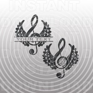 Muziek SVG-bestand, Solsleutel vleugels SVG, muzieknoot Monogram SVG - Vector kunst commercieel en persoonlijk gebruik - Cricut, Cameo, silhouet, vinyl gesneden bestand