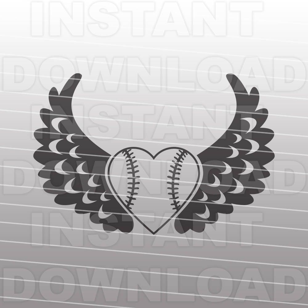 Softball Heart with Wings SVG File Cutting TemplateSingle Etsy