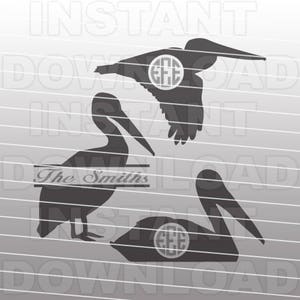 Pacchetto SVG, File SVG Pelican Monogram, File SVG spiaggia, Vacanze SVG File-Clip Art vettoriale per uso personale e commerciale-Cricut, Silhouette, Cameo