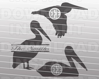 Pacote SVG, arquivo SVG de monograma pelicano, arquivo SVG de praia, arquivo svg de férias - clipart vetorial para uso comercial e pessoal - Cricut, silhueta, cameo