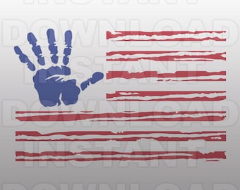 USA Flag  Hand Print SVG File - Patriotic SVG File -Commercial & Personal Use- Vector Art,svg file for Cricut, Silhouette Cameo,vinyl cut