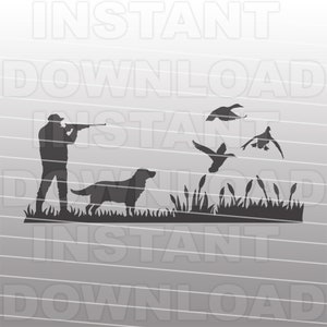 Entenjäger mit Golden Retriever Vogel Hund SVG-Datei, Enten fliegen SVG, Vektorkunst, kommerziell-persönlichen Gebrauch, Cricut, Silhouette Cameo, Vinyl cut