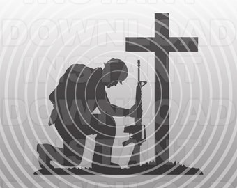 Soldier Kneeling Praying at Memorial Cross SVG File -Vector Art Commercial & Personal Use- Cricut,Silhouette,Cameo,vinyl decal,Vinyl Cut