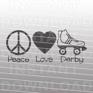 Peace Love Roller Derby SVG File,Roller Skates svg -Vector Art Uso comercial y personal- Cricut,Silueta,Cameo,Calcomanía de vinilo,Hierro en vinilo