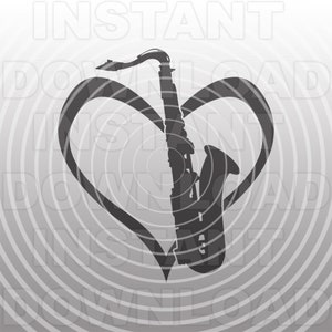 Tenor Saxophone Love Heart SVG File,Marching Band SVG,Sax Player SVG -Vector Format Commercial & Personal Use- Silhouette Cameo,Cricut,Vinyl