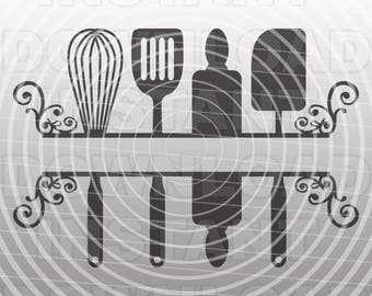 Fichier SVG de cuisine, cuisine monogramme SVG, cuisine s’épanouir, vecteur Clip Art pour usage Commercial et personnel-Cricut, camée, vinyle, Silhouette, couper fichier