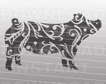 Dekorativ utsmyckad gris SVG-fil, Stockshow SVG - Kommersiellt och personligt bruk - Vektorgrafik för Cricut, Silhouette Cameo, strykning på vinyl