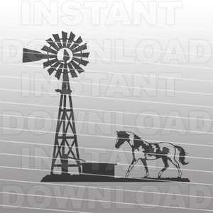 Moulin à vent de scène de ferme avec American Paint Horse SVG File, Horse SVG Images -Vector Art Commercial & Personal Use-Cricut,Silhouette Cameo