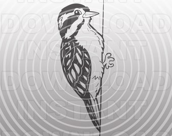 Cute Hand Drawn Cartoon Downy Woodpecker SVG File,Woodpecker Line Drawing SVG,Commercial & Personal Use,Cricut,Silhouette Cameo,Vinyl Cut