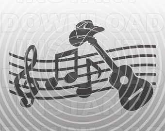 Country Music SVG File,Guitar SVG,Music Notes SVG,Guitarist svg -Vector Art Commercial/Personal Use-Cricut,Silhouette,Cameo,Vinyl Decal