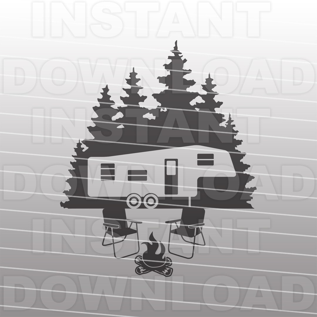 Fifth Wheel RV Camper With Campfire SVG File -vector Clip Art for ...